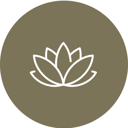 Lotus icon on olive green background.